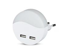 LAMPADA LED 0,45W NOTTURNA TONDA NATURALE PER PRESA 10A CON 2 USB SENSORE VT-84-LED506 V-TAC