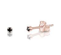 Punto Luce Orecchini Donna Neri - Orecchini Piccoli Oro Rosa con Brillantini di Vero Cristallo Nero 2 mm - Orecchini Brillantino - Orecchini Lobo Donna - Orecchini Punti Luce - Orecchini a Perno