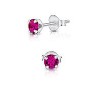Punto Luce Orecchini Fucsia - Orecchini Punto Luce Argento 925 con Brillantini di Cristallo 4 mm - Orecchini Donna Argento 925 Punto Luce - Orecchini Donna Fucsia - Orecchini Lobo Donna