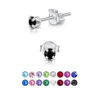 Punto Luce Orecchini Neri - Argento 925 Con Cristallo Nero 3 mm - Orecchini Donna Lobo