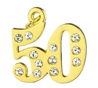 PuntoCasaStore 10 PZ CIONDOLO DORATO NUMERO 50 COMPLEANNO ANNIVERSARIO 2,5x2,5 CM BOMBONIERA APPLICAZIONE MATRIMONIO ANNIVERSARIO COMPLEANNO
