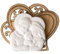 PuntoCasaStore 12 pz Sacra Famiglia Gesso Cuore Legno 5.5cm Bomboniera Comunione Battesimo Nascita Matrimonio Decorazione Religiosa Bianca Applicazione