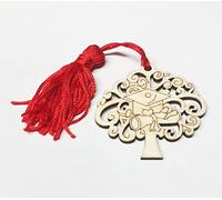 PuntoCasaStore 12 X Ciondolo Decorazione BOMBONIERA Laurea Albero Tocco in Legno e Nappina Rossa 4X4,5 cm