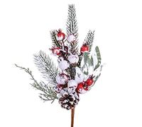 PuntoCasaStore 2 PZ Fiore Artificiale Natalizio Ramo con Bacche INNEVATO 26 CM ADDOBBO Decorazione Natale