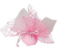 PuntoCasaStore 20 PZ Sacchetto PORTACONFETTI BOMBONIERA Polycotton Rete + Velo Organza + Nastro AUTOTIRANTE Rosa Nascita Battesimo