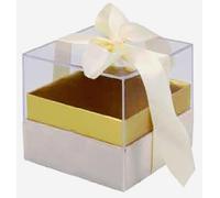 PuntoCasaStore 4 pz Scatoline Plex Base Cartoncino Vellutato Fiocco 8x8xh7,5 cm Vari Colori Perfette per Bomboniere Portaconfetti Decorazioni 2025 (Panna)