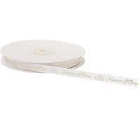 PuntoCasaStore Nastro Doppio Raso 10 mm Rotolo da 25 Metri Bianco con Scritta Nozze d'oro Gold e FEDI Decorativo Matrimonio Anniversario