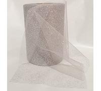 PuntoCasaStore Rotolo Bobina di Tulle Argento con Glitter, Larghezza 12,5 Cm, Lunghezza 50 Metri, Decorazione Fai da Te per Feste e Natale, Poliestere