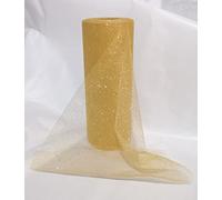 PuntoCasaStore Rotolo Bobina di Tulle Oro con Glitter Larghezza 25 cm x 50 Metri Decorazione Fai da Te Feste