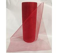 PuntoCasaStore Rotolo Bobina di Tulle Rosso con Glitter Larghezza 25 cm x 50 Metri Decorazione Fai da Te Feste