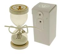 PuntoCasaStore SAINT CLESSIDRA IN VETRO BASE LEGNO CON SCRITTA E CIONDOLO CAPPELLO VESCOVO CRESIMA H.11 SCATOLA REGALO BOMBONIERA