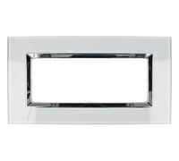 puntoluceled Placca Elegance in Vetro Lucido compatibile con BTicino Matix 6 moduli Bianco - Cornice frontale da incasso cassetta 506