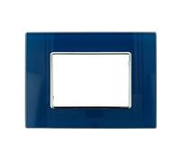 puntoluceled Placca in vetro lucido compatibile con BTicino Axolute 3 moduli Blu Capri - Cornice frontale da incasso cassetta 503