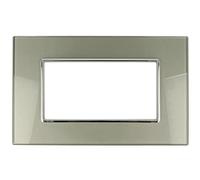 puntoluceled Placca in vetro lucido compatibile con BTicino Axolute 4 moduli Titanio - Cornice frontale da incasso cassetta 504