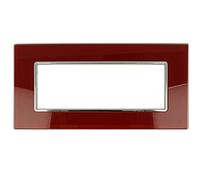 puntoluceled Placca in vetro lucido compatibile con BTicino Axolute 6 moduli Rosso Pompeiano - Cornice frontale da incasso cassetta 506