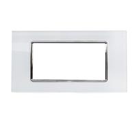 puntoluceled Placca in vetro lucido compatibile con BTicino Living Light 4 moduli Bianco - Cornice frontale da incasso cassetta 504
