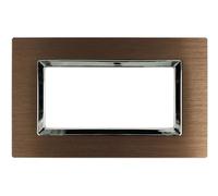 puntoluceled Placca Metallo Satinato compatibile con BTicino Living Light e Living International 4 moduli Marrone - Cornice frontale da incasso cassetta 504