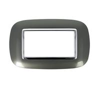 puntoluceled Placca Oval Or ompatibile con BTicino Axolute 4 Moduli | /Posti, Acciaio Scuro | Interno Cromo | 503 504 506 (4 MODULI/POSTI, ACCIAIO SCURO cod.8)