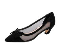 Punty a Punta in Tulle, Tacco Kitten 4.5cm con Fiocco & Dettaglio Semi-Trasparente, Disponibili in Nero Unito e a Pallini