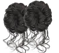 Punzione di capelli del panino disordinato 2 pcs voluminosi capelli updo panino scrunchie wavy riccio di capelli sintetici estensioni elastiche band wig wig for women, acconciatura da sposa nera