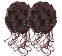 Punzione di capelli del panino disordinato 2 pcs voluminoso cuochi updo panino scrunchie wavy riccio di capelli sintetici estensioni elastica per donne, acconciatura da sposa marrone scuro, estension