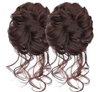 Punzione di capelli del panino disordinato 2 pcs voluminoso tani updo panino scrunchie wavy riccio di capelli sintetici estensioni elastica per donne, acconciatura da sposa marrone scuro, pettina