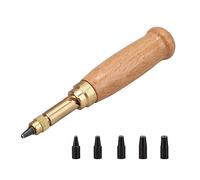 Punzone per fori a vite, precisione durevole, perforatore per fori con manico in legno, 6 punte di dimensioni: 1,5 mm, 2 mm, 2,5 mm, 3 mm, 3,5 mm, 4 mm, per strumenti di legatura di carta da cucito