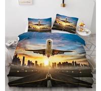 PUOJIEAT Copripiumino Matrimoniale Aereo In Volo, Morbida Microfibra Biancheria da Letto Aereo Reversibile Copripiumini 260x240 con 2 Federe 50x80 cm 3D Copripiumina Set r.2623