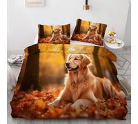 PUOJIEAT Copripiumino Matrimoniale Animale Cane Reversibile, Morbida Microfibra Biancheria da Letto Cagnolino Foglia D'acero Copripiumini 240x220 con 2 Federe 50x80 cm 3D Copripiumina Set r.5672