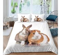 PUOJIEAT Copripiumino Matrimoniale Animali Conigli, Morbida Microfibra Biancheria da Letto Animale Porcellino D'india Copripiumini 260x240 con 2 Federe 50x80 cm 3D Copripiumina Set r.1176