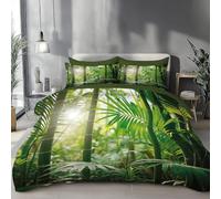 PUOJIEAT Copripiumino Matrimoniale Bambù, Morbida Microfibra Biancheria da Letto Piante Tropicali Reversibili Copripiumini 240x220 con 2 Federe 50x80 cm 3D Copripiumina Set t.2022