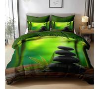 PUOJIEAT Copripiumino Matrimoniale Bambù Pietre, Morbida Microfibra Biancheria da Letto Sasso di Bambù Reversibile Copripiumini 240x220 con 2 Federe 50x80 cm 3D Copripiumina Set r.1643