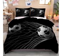 PUOJIEAT Copripiumino Matrimoniale Calcio Nero, Morbida Microfibra Biancheria da Letto Tema Sportivo Calcio Reversibile Copripiumini 240x220 con 2 Federe 50x80 cm 3D Copripiumina Set t.2106