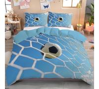 PUOJIEAT Copripiumino Matrimoniale Calcio Reversibile, Morbida Microfibra Biancheria da Letto Modello di Calcio a Tema Sportivo Copripiumini 240x220 con 2 Federe 50x80 cm 3D Copripiumina Set t.2418