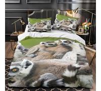 PUOJIEAT Copripiumino Matrimoniale Lemure Dalla Coda Ad Anelli, Morbida Microfibra Biancheria da Letto Lemure Animale Copripiumini 240x220 con 2 Federe 50x80 cm 3D Copripiumina Set t.1968