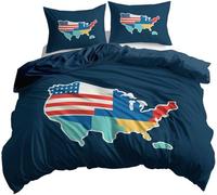 PUOJIEAT Copripiumino Matrimoniale Mappa Degli Stati Uniti Reversibile, Morbida Microfibra Biancheria da Letto Bandiera Americana Copripiumini 260x240 con 2 Federe 50x80 cm 3D Copripiumina Set r.1110