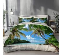 PUOJIEAT Copripiumino Matrimoniale Paesaggio Marino Tropicale, Morbida Microfibra Biancheria da Letto Spiaggia delle Hawaii Copripiumini 240x220 con 2 Federe 50x80 cm 3D Copripiumina Set t.2310
