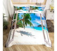 PUOJIEAT Copripiumino Matrimoniale Paesaggio Marino Tropicale, Morbida Microfibra Biancheria da Letto Spiaggia Copripiumini 240x220 con 2 Federe 50x80 cm 3D Copripiumina Set t.2280