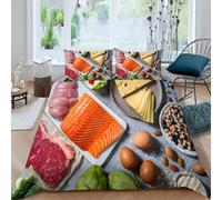 PUOJIEAT Copripiumino Matrimoniale Salmone, Morbida Microfibra Biancheria da Letto Cibo Fitness Copripiumini 240x220 con 2 Federe 50x80 cm 3D Copripiumina Set t.2400