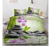 PUOJIEAT Copripiumino Matrimoniale Sasso di Bambù Reversibile, Morbida Microfibra Biancheria da Letto Orchidea di Pietra di Bambù Copripiumini 240x220 con 2 Federe 50x80 cm 3D Copripiumina Set r.2046
