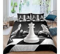 PUOJIEAT Copripiumino Matrimoniale Scacchi, Morbida Microfibra Biancheria da Letto Tema Degli Scacchi Copripiumini 240x220 con 2 Federe 50x80 cm 3D Copripiumina Set t.2220