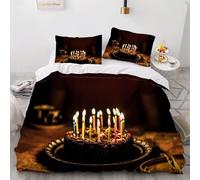 PUOJIEAT Copripiumino Matrimoniale Torta di Compleanno, Morbida Microfibra Biancheria da Letto Buon Compleanno Copripiumini 240x220 con 2 Federe 50x80 cm 3D Copripiumina Set t.2166