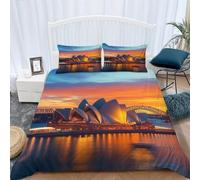 PUOJIEAT Copripiumino Singolo Architettura Australiana, Morbida Microfibra Biancheria da Letto Sydney Copripiumini 135x200 con 1 Federe 50x80 cm 3D Copripiumina Set r.5033