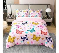 PUOJIEAT Copripiumino Singolo Farfalla, Morbida Microfibra Biancheria da Letto Fiori Reversibili Copripiumini 150x200 con 2 Federe 50x80 cm 3D Copripiumina Set r.1179