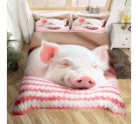 PUOJIEAT Copripiumino Singolo Maiale Animale, Morbida Microfibra Biancheria da Letto Maiale Copripiumini 135x200 con 1 Federe 50x80 cm 3D Copripiumina Set t.1760