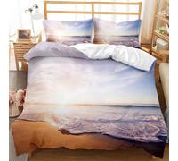 PUOJIEAT Copripiumino Singolo Spiagge Mare, Morbida Microfibra Biancheria da Letto Tramonto Marino Copripiumini 150x200 con 2 Federe 50x80 cm 3D Copripiumina Set e.9494
