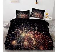 PUOJIEAT Copripiumino Una Piazza e Mezza Fuochi D'artificio Reversibili, Morbida Microfibra Biancheria da Letto Festa Natalizia Copripiumini 200x200 con 2 Federe 50x80 cm 3D Copripiumina Set r.4081