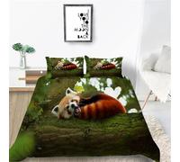 PUOJIEAT Copripiumino Una Piazza e Mezza Panda Rosso Animale, Morbida Microfibra Biancheria da Letto Panda Rosso Copripiumini 200x200 con 2 Federe 50x80 cm 3D Copripiumina Set r.9482