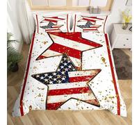 PUOJIEAT Copripiumino Una Piazza e Mezza Stella A Cinque Punte, Morbida Microfibra Biancheria da Letto Bandiera Americana Copripiumini 200x200 con 2 Federe 50x80 cm 3D Copripiumina Set r.1168