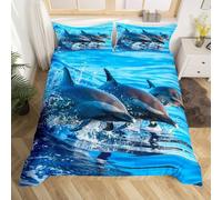PUOJIEAT Set Copripiumino Matrimoniale 240x220 Delfino, Biancheria da Letto Oceano Stampa 3D, Copripiumino in Morbida Microfibra e 2 Federe 50x80 cm YUH489